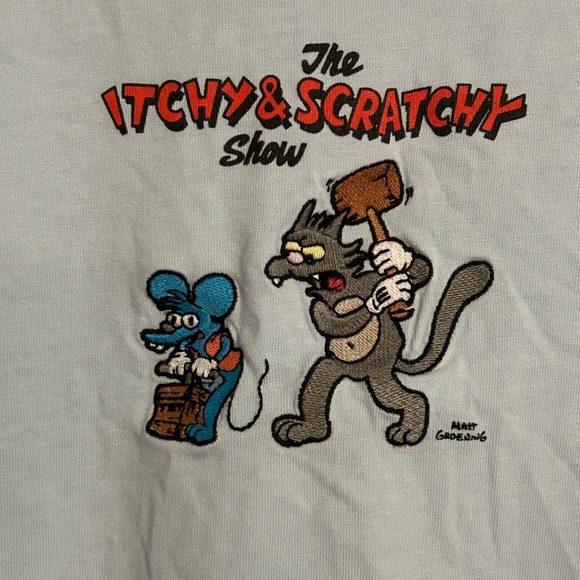Itchy and scratchy Show | Light Blue Graphic T-Shirt | Size Small - Picture 2 of 5